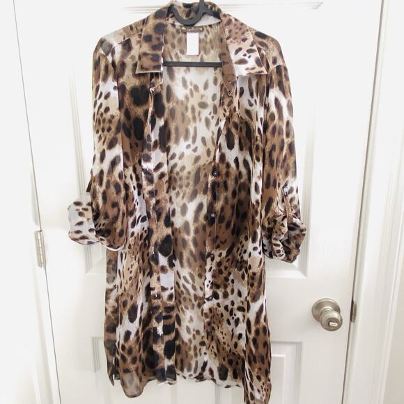 Tommy Bahama Cover Up Womens Size Large Leopard Print Sheer Tunic Top Blouse Tab - Picture 1 of 5